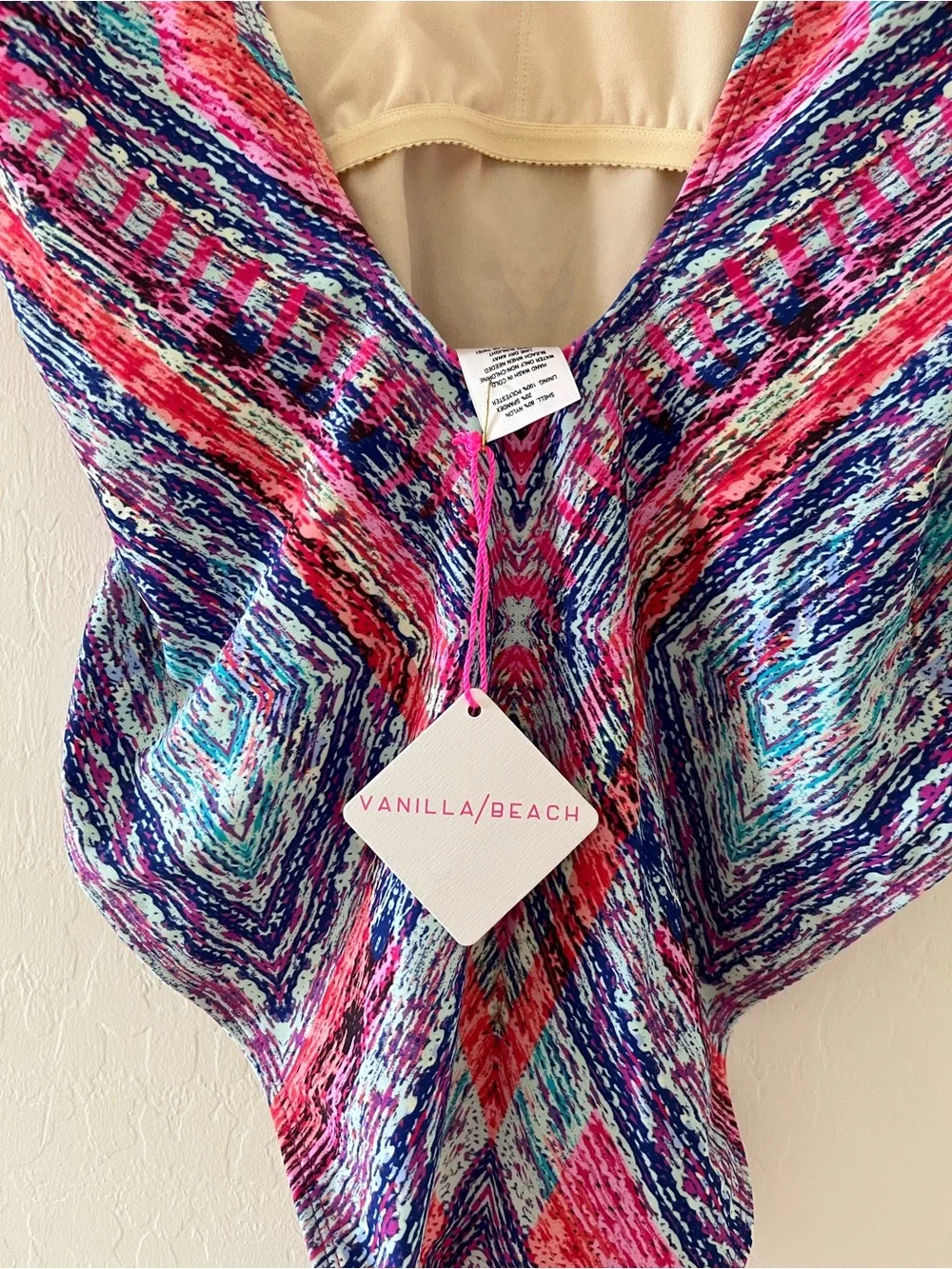 Vanilla/Beach Pink, Blue & Teal 90s Inspired Patterned One-Piece Swimsuit - Picture 4 of 7